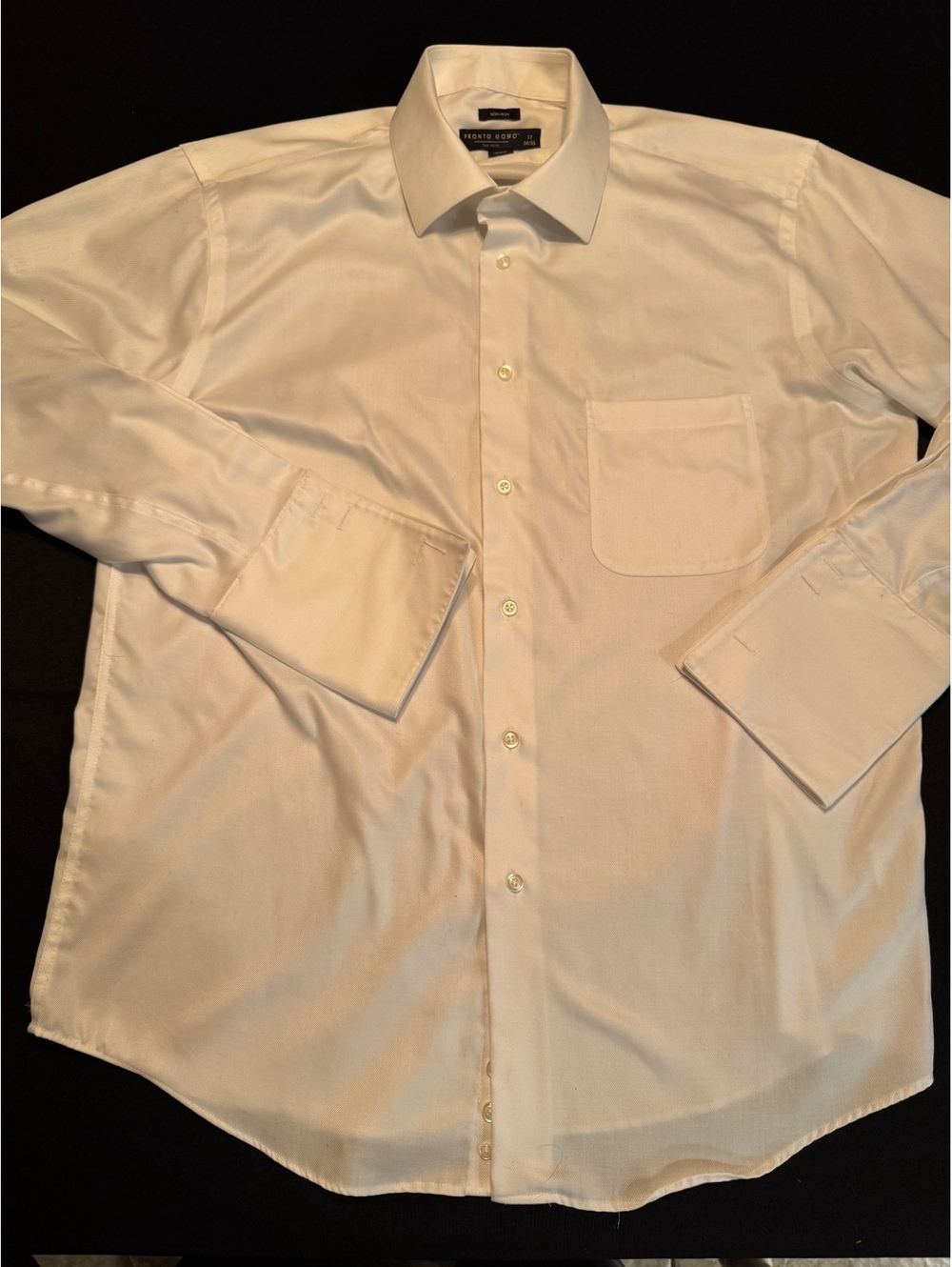 Pronto Uomo White Non-Iron Dress Shirt 100% Cotton Size 17 34/35